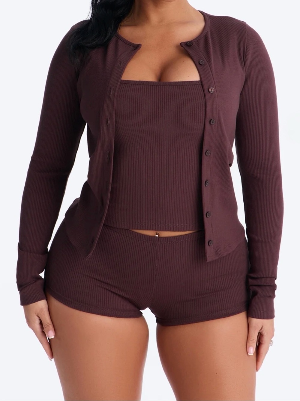 NWT- Ribbed Lounge 3-Piece Set - Chocolate